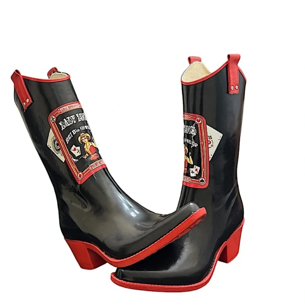 NOMAD - BLACK RED WESTERN RUBBER RAIN BOOTS